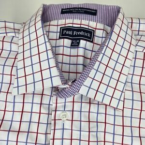 Paul Fredrick Imperial 100% Cotton Dobby Shirt Red Blue Graph Check 18.5 36